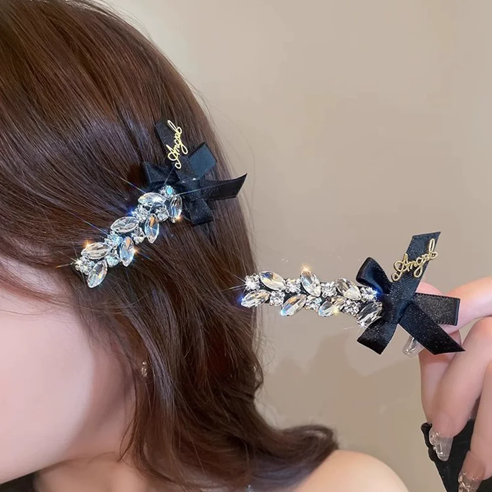 Luxury Crystal Hair Clip Girls Korean Bow Letter Hair Clip Hairpin Side Clip Fashion Design Headwear Hair Accessories Gift