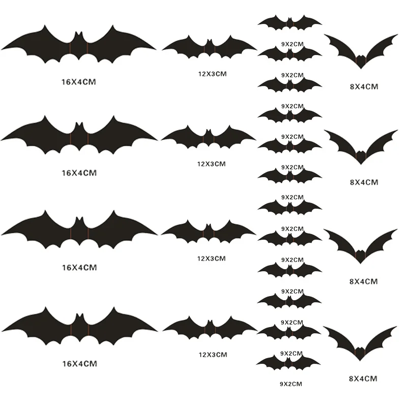 48/36/24Pcs Halloween Bats Wall Stickers Decorations for Home Indoor/Outdoor Mixed size 3D Scary Bats Window Decal Stickers