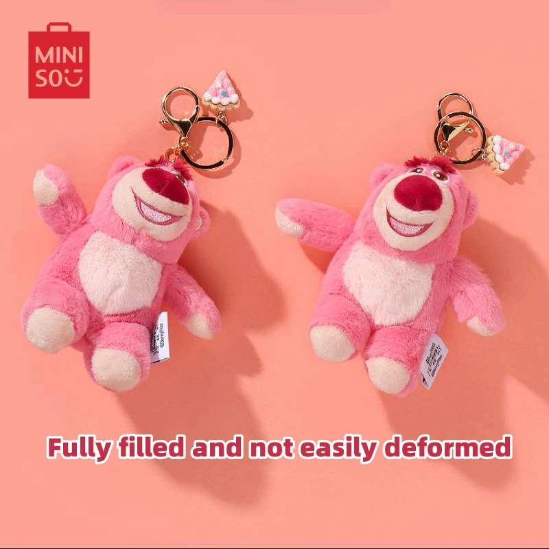 MINISO Disney Pixar Lotso Happy Bakery Dessert Plush Pendant Keychain Simple Backpack Decoration Holiday Gift for Boys and Girls