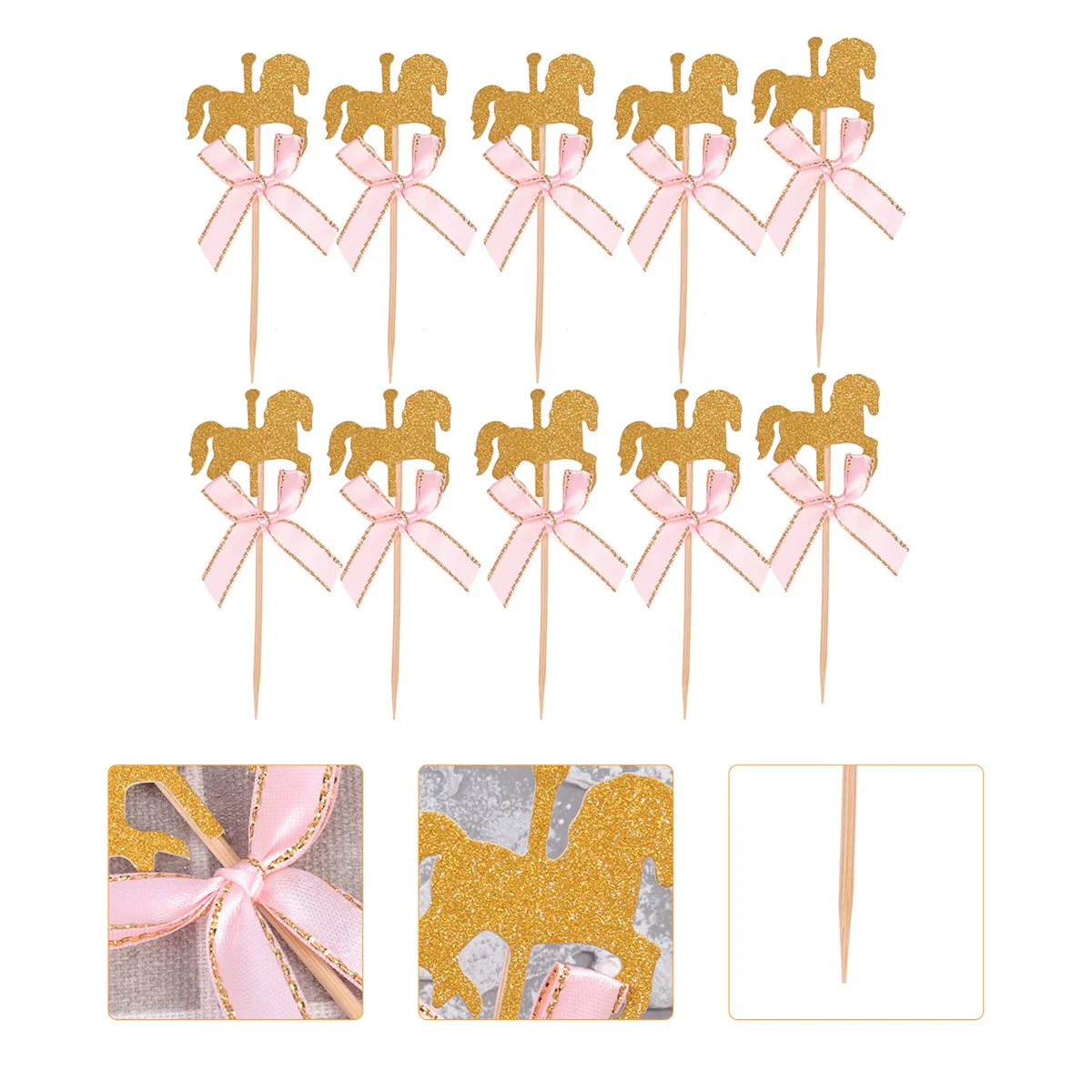 

50Pcs Cake Fruit Skewers Carousel Horse Design Baking Decorations for Birthday Party Cupcake Toppers Festival Dessert Decoration