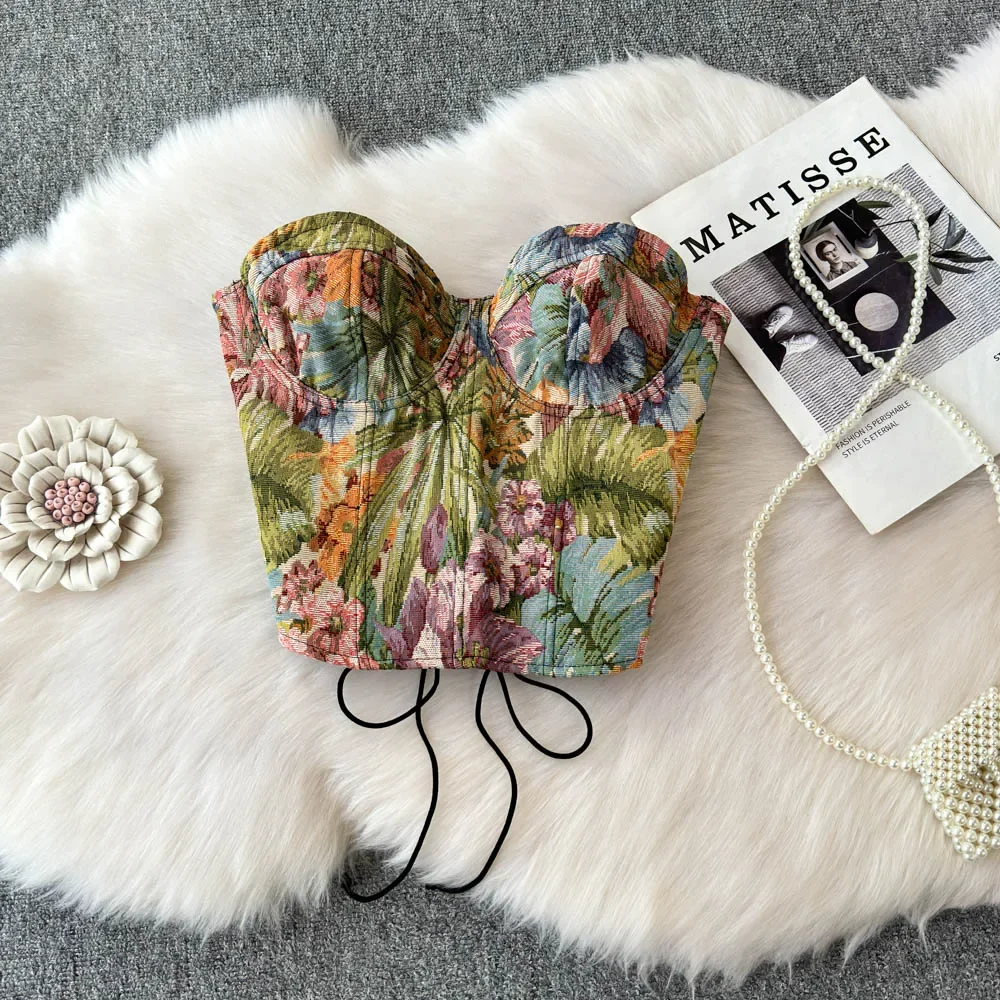 

Hotsweet без рукавов сексуальная без бретелек с открытой спиной модная картина маслом с принтом тонкая короткая майка уличная одежда уличная женская одежда