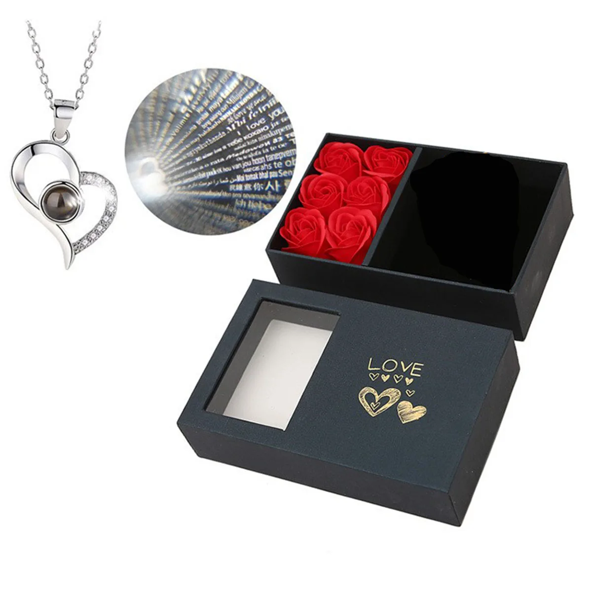 Projection Necklace Set With Rose Gift Box 100 Languages I Love You Necklace  Gifts For Girlfriend 2025 Valentine's Day Mother