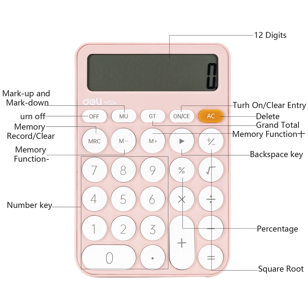 Deli 12 Digits Mini Calculators Scientific Calculator for Office School Financial Accounting Tool Financial Equipment