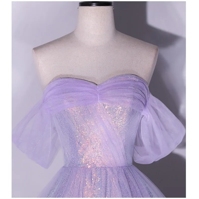 فستان سهرة بنفسجي للنساء 2025 جديد بكتف واحد شبكي للتخسيس الاجتماع السنوي مأدبة المضيف نخب فستان الزفاف فستان طويل #6