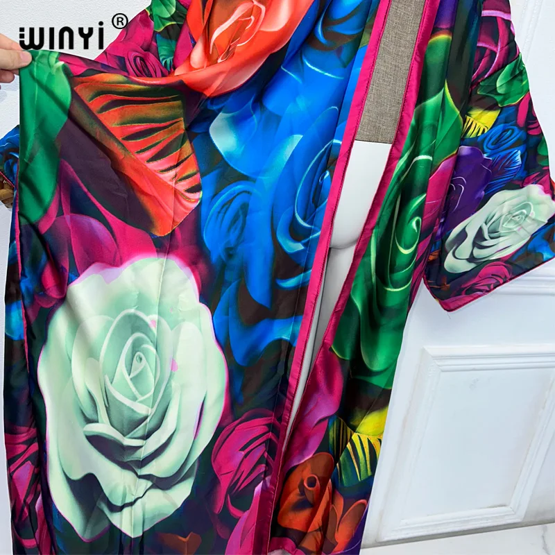 WINYI Africa Digital print Kimono african dresses for woman Cardigan beach outfits kaftan beach cover up evening dress maxi coat