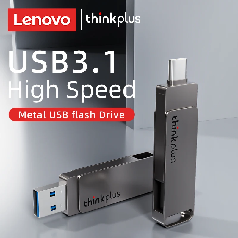 Lenovo TYPE-C USB Flash Drive 32GB to 512GB Memory Stick 32GB Dark Grey Metal Pen Drive Rotatable USB Flash Drive Pendrive