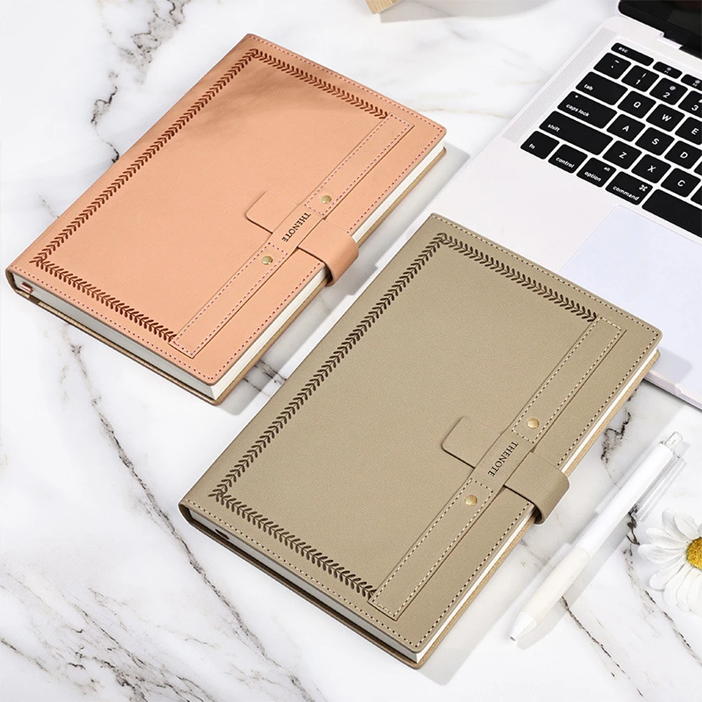 (Free Logo Engrave) A5/B5 Leather Business Notebook, Buckle Notepad, Thickened Diary, Student Excerpt Book, Meeting Record Book