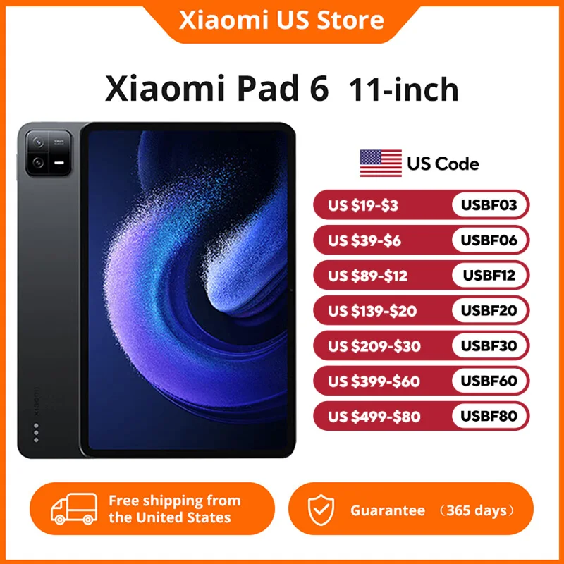 Global Version Xiaomi Pad 6 Tablet 11-inch 128GB 256GB Snapdragon 870 Processor 144Hz WQHD+ 8840mAh 33W Fast Charging Tablet