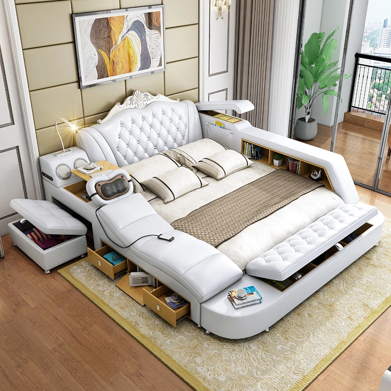 Cabecero de almacenamiento para Cama doble, mueble de dormitorio de lujo, tamaño King, color blanco