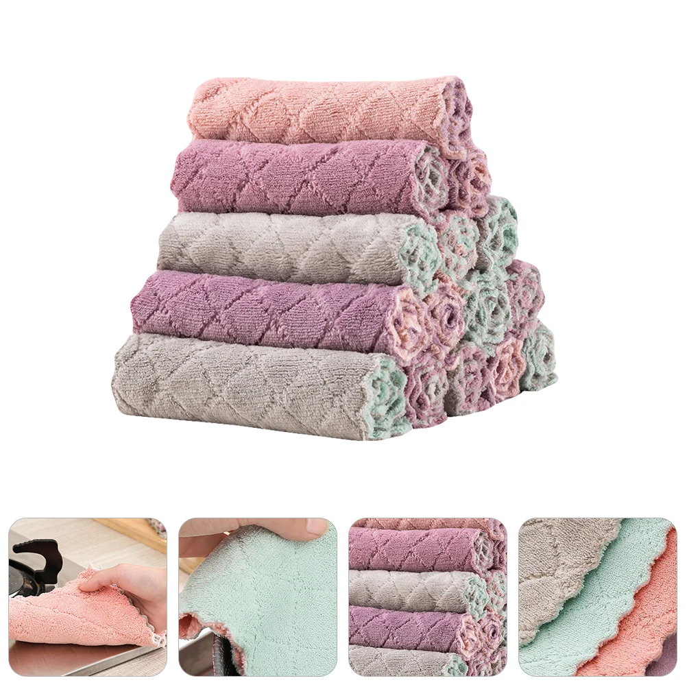 

15 PCS Dishcloth Washcloths Kitchen Wiping Rag Towels Home Cleaning No Shedding Acrylic Washing Wipe