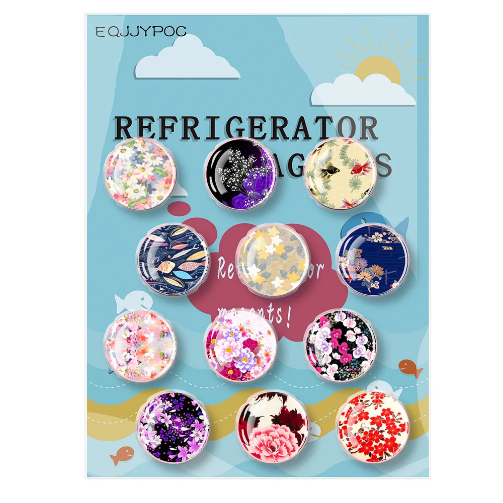 

Flower Cluster Refrigerator Magnets Kitchen Decoration Magnets Summer Fresh Gifts for Girls, 30mm Set of 12