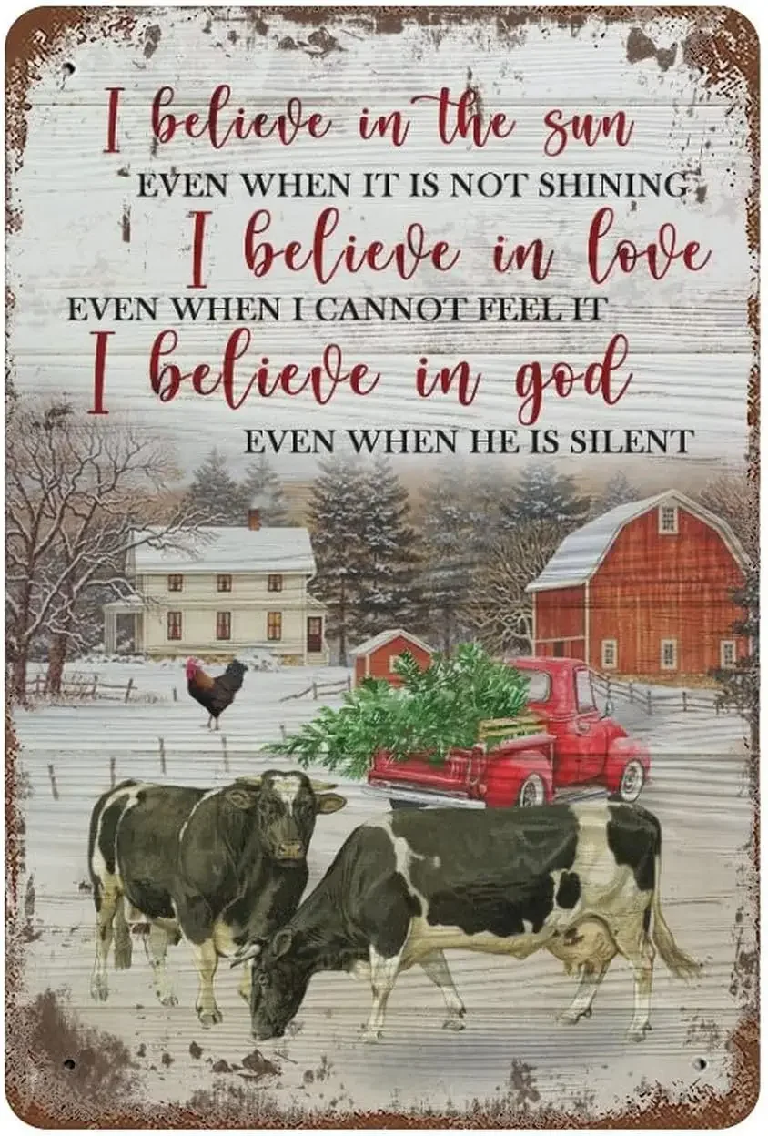 Rustic Retro Metal Tin Sign Farm Animal Poster I Believe in The Sun Even When It is Not Shining I Believe in Love Even