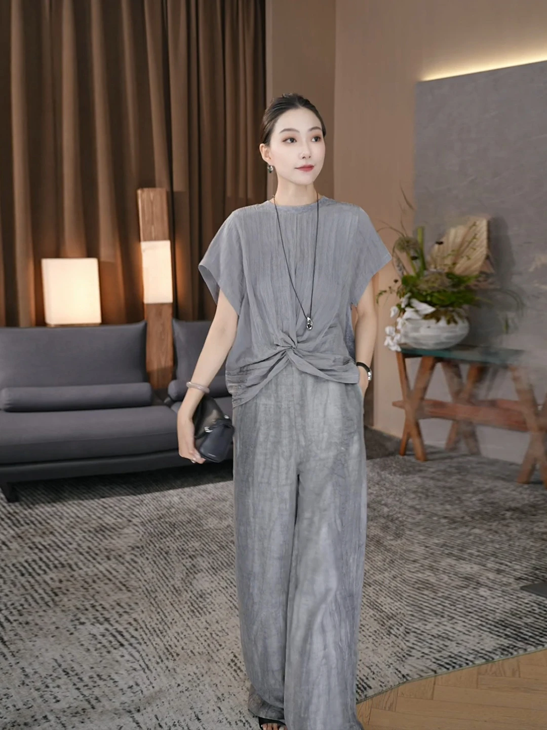Knot T-Irt Irregular Ab Surface Zozo Home Women's Faion Summer Thin Ort Sve Round Ne Regular Length