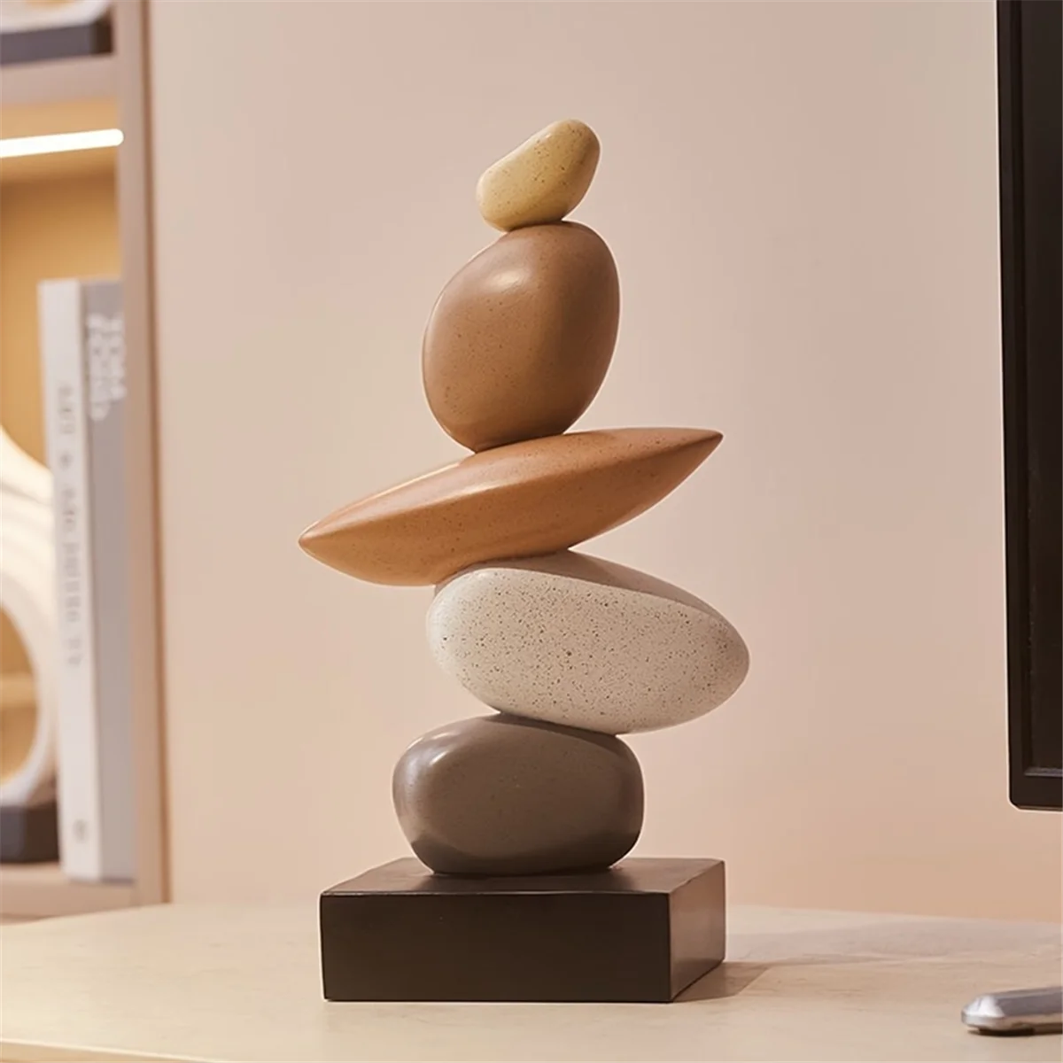 Modern Resin Stacked Stones Sculpture - Abstract Balanced Rock Art for Various Room Types, Decorative Tabletop Accent SQ