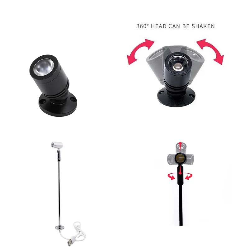 3W DC5V Mini LED USB Spotlight Ceiling Downlight Jewelry with Switch Interface Display Cabinet Interior Rotatable Angle LED Lamp