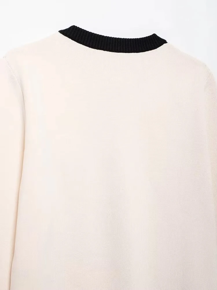 TRZA-Women's Knitted Cardigan Sweater with Golden Buttons, O-Neck, Long Sleeve, Female Outerwear, Chic Tops, Fashion image 5