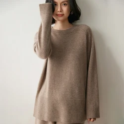 2024 Autumn Winter Women's 100% Cashmere Sweater O-Neck Thicken Warm Pullover Female Large Size Knitted Jumper Ladies Solid Tops