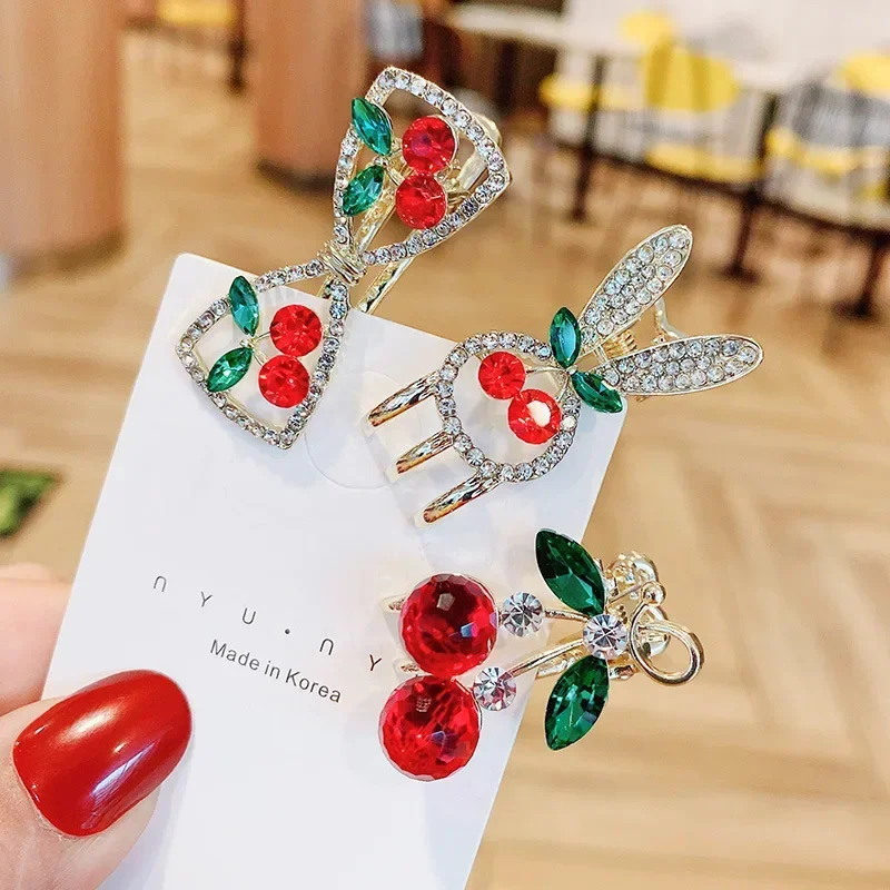 Cherry Rabbit Mini Grab Hair Claw Small Bow Hairpin Hair Clip Clasp Crystal Rhinestone Pearl Girls Jewelry Kids Hair Accessories