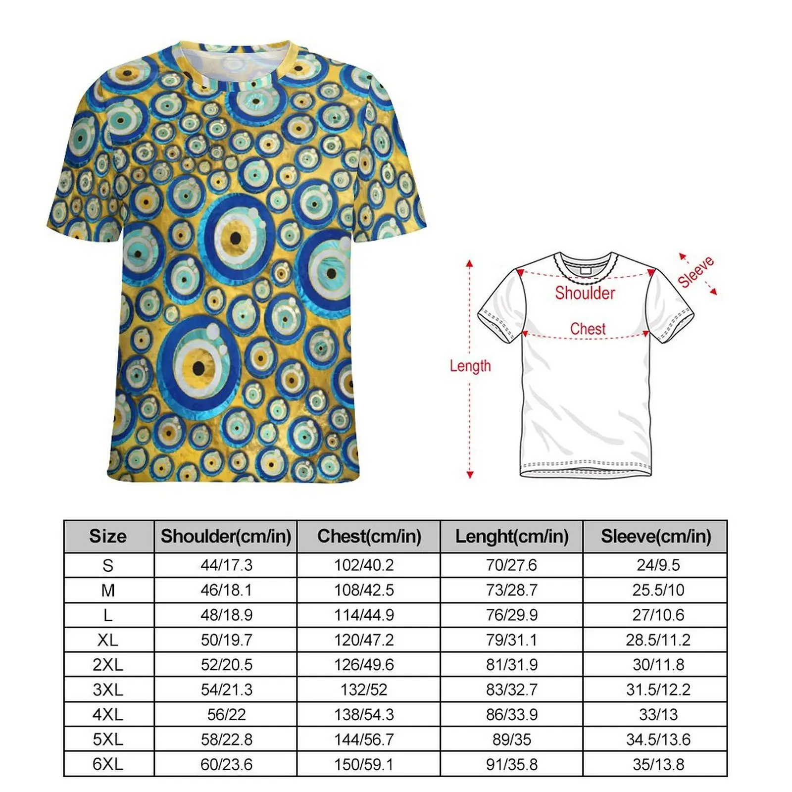 Evil Eye Amulet T Shirt Man Greek Blue Print Pattern O Neck T Shirts Summer Cool Tops Short-Sleeve Classic Plus Size Tee Shirt