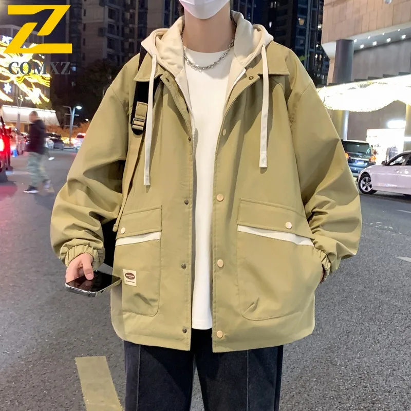 

COMXZ 2025 Men Public Version Solid Color Windbreaker Jacket Spring Summer Hooded Flight outdoor Casual Coat Trendy Street Style