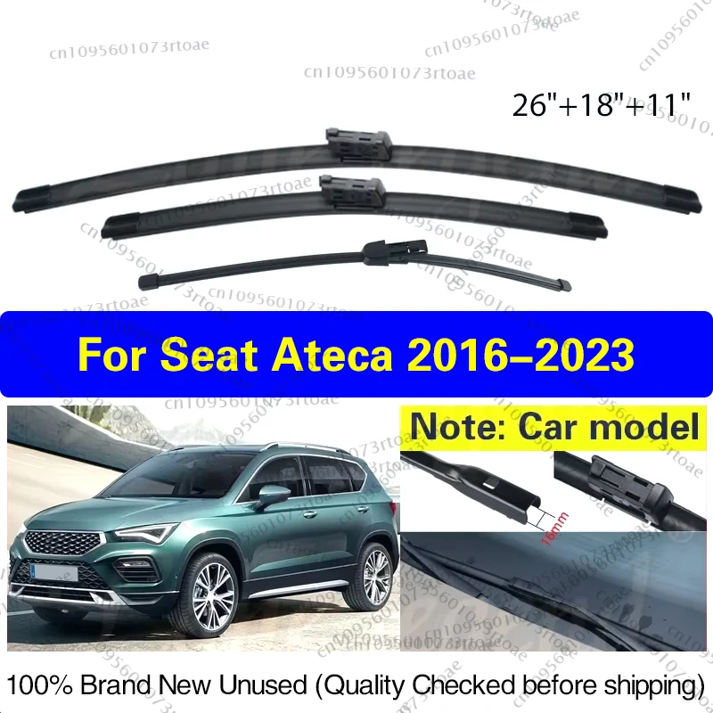 

For Seat Ateca 2016 2017 2018 2019 2020 2021 2022 2023 Front Rear Wiper Blades Windshield Windscreen Window Brushes 26"+18"+11"