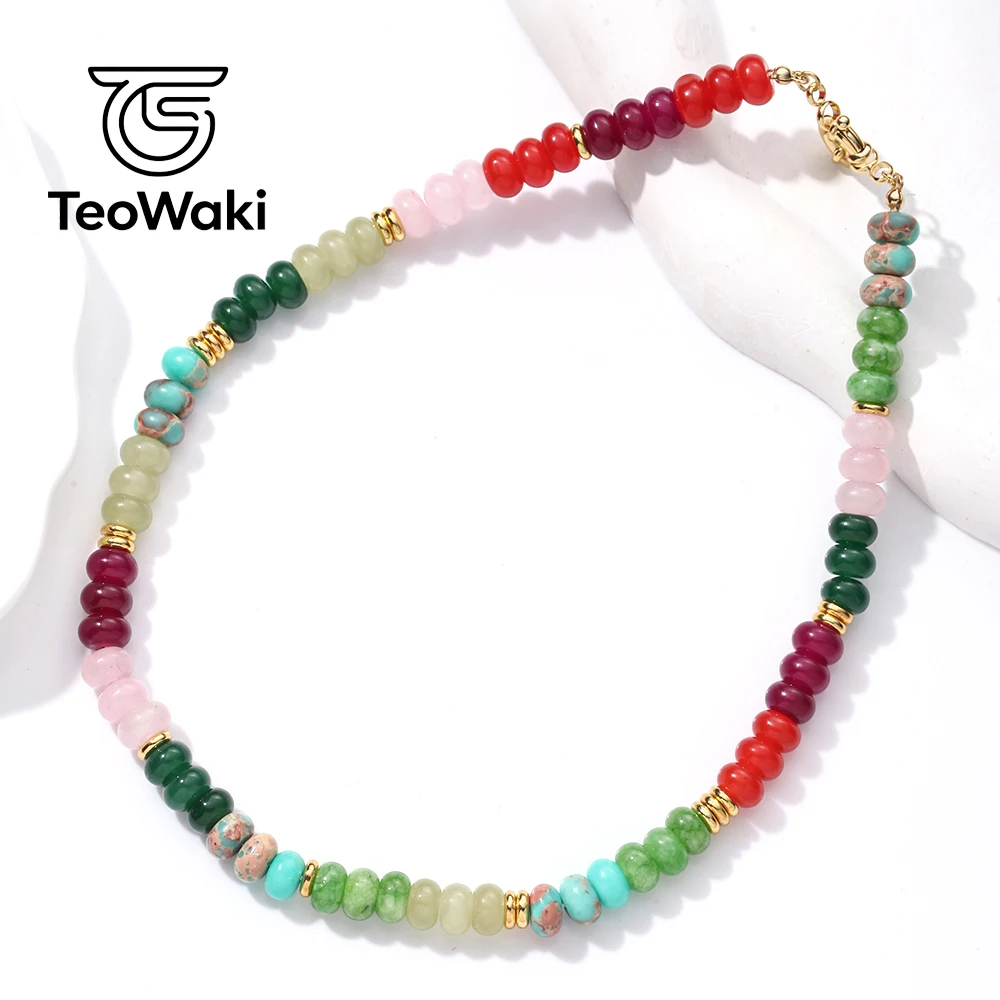 TeoWaki Granat-Jade-Abakus-Perlen-Halskette, Naturstein-Halskette, verstellbarer Handschmuck, Damen-Halskette für den täglichen Gebrauch, 40 + 5 cm – Detail 2