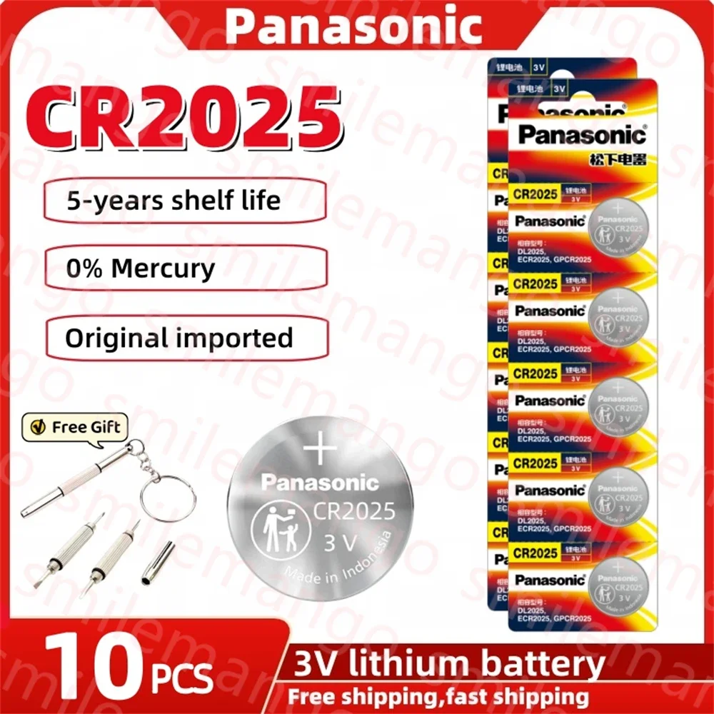 10Pcs Original Panasonic CR2025 3V Lithium Battery DL2025 For Car Remote Control Watch Motherboard Scale Button Coin Cells