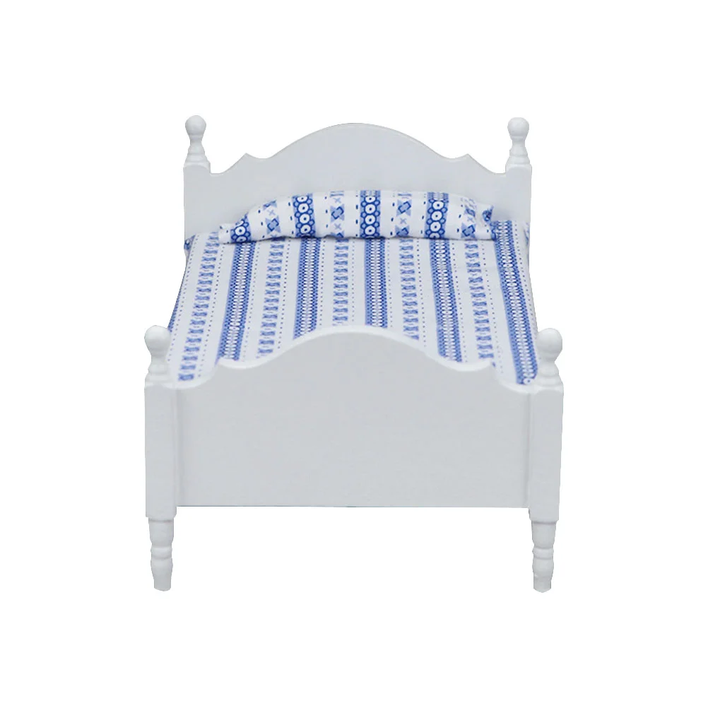 

White Single Bed Mini Furniture Ornament House Miniature Cloth Small Model