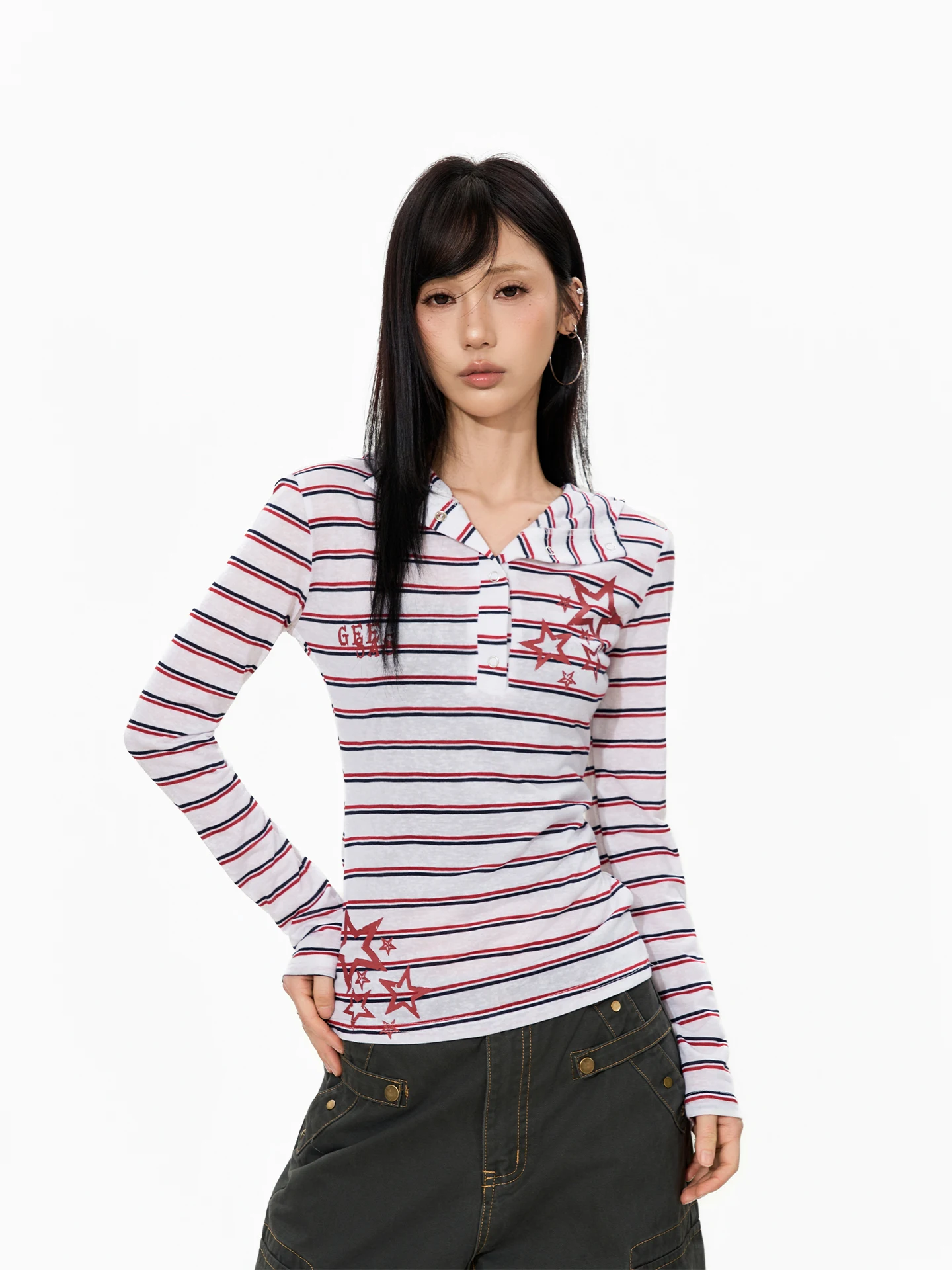 

Женская футболка с длинным рукавом S3T5, летняя, повседневная, из галогенового волокна, полиэстер, с принтом, в полоску, со звездами, с капюшоном, приталенная, с защитой от УФ-излучения