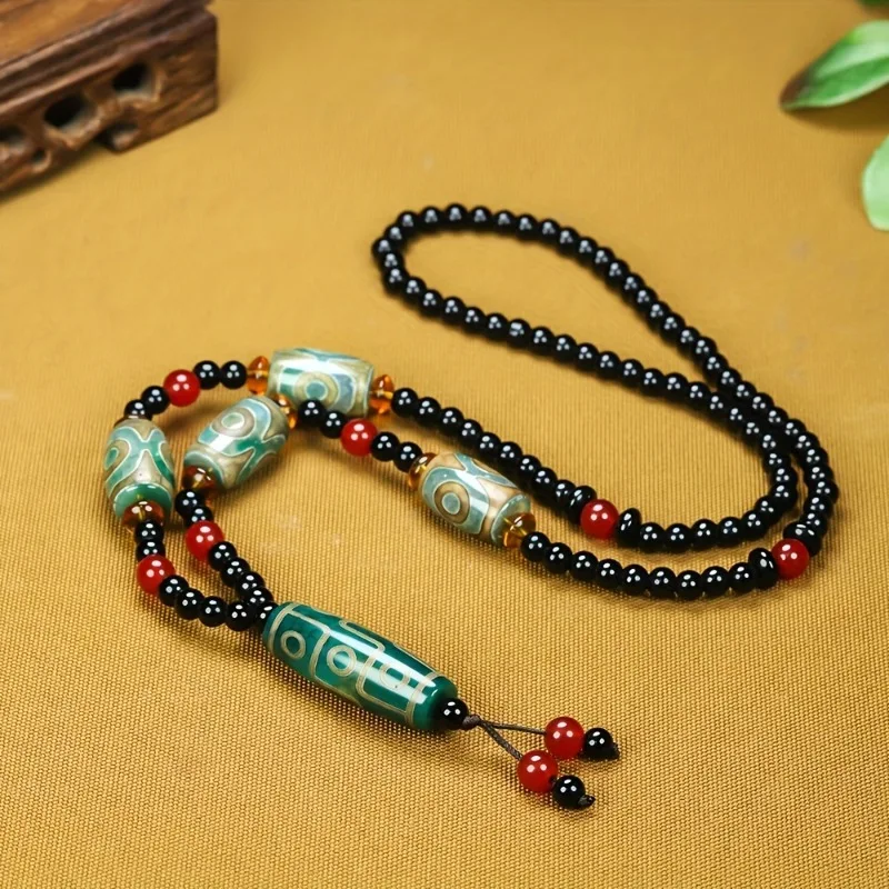 Natural nine-eyed dzi bead agate sweater chain is suitable for both men and women