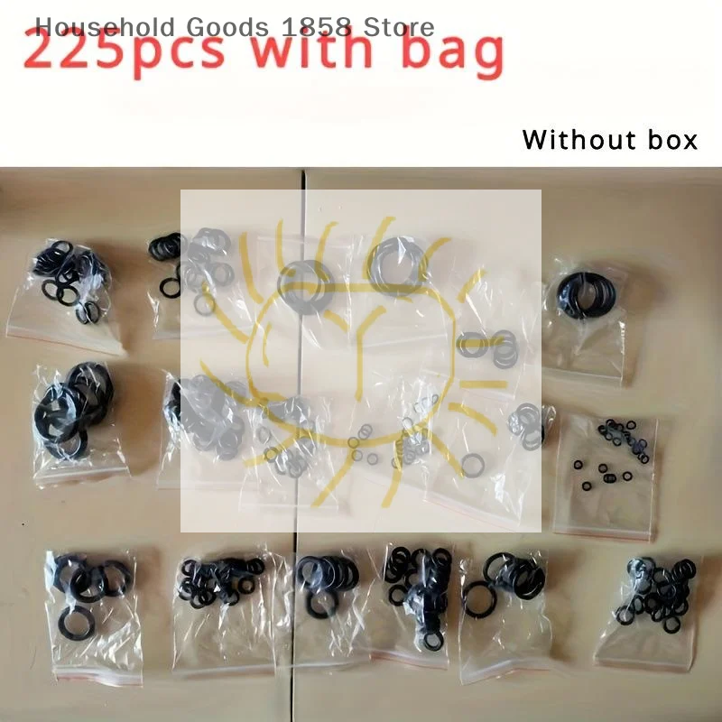 225PCS/Bag Black Rubber O Ring Assortment Washer Gasket Sealing O-Ring Kit 18 Sizes For Faucet Hose Connector Sealing Valve