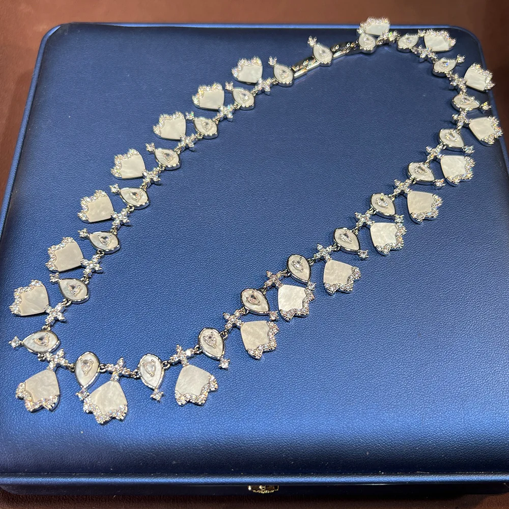 Cross-border popular high-end jewelry set, copper inlaid zircon exquisite high-end fashion S925 earrings necklace women