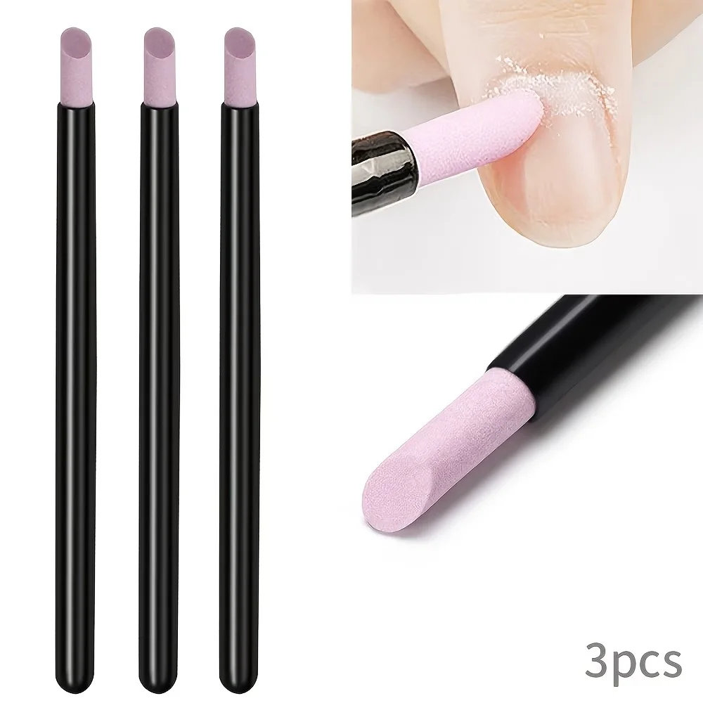 

3pcs Nail Art Tool Set: Quartz Buffing Pen, Cuticle Exfoliating Knife, 45-Degree Nail Scraper, Nail Surface Fine Grinding Stick