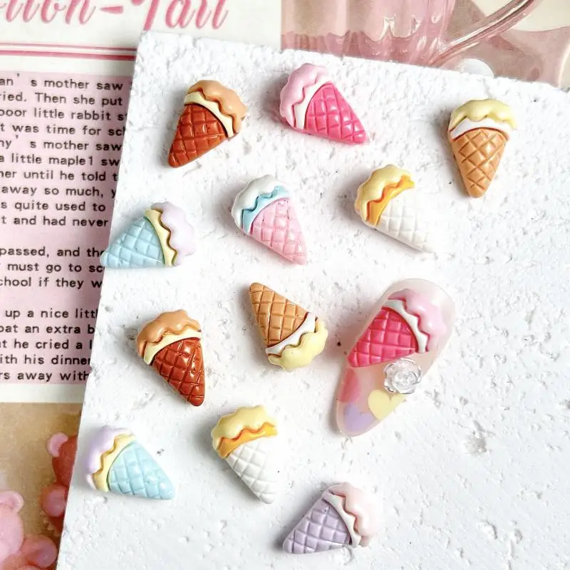 

30PCS Double Colors Creative Ice-cream Resin Nail Charms Cartoon Kawaii Ice Cone Cream Glue Nail Art Decorations for DIY Nails