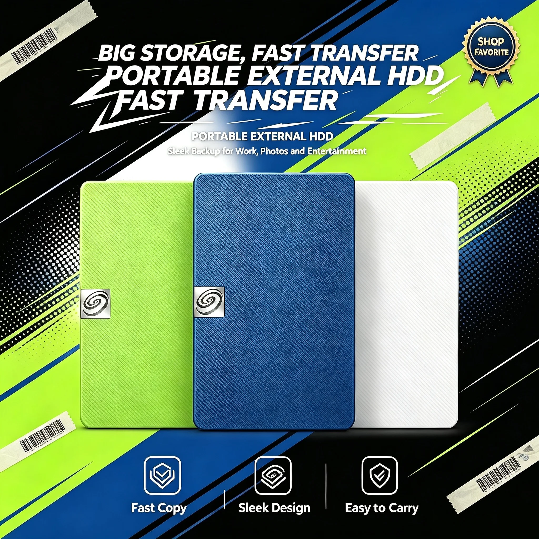 2.5-Inch External Data Hard Drive, 500GB/4TB/2TB/1TB, USB 3.0 Portable Storage for Windows PC Mac, File Data Backup Save