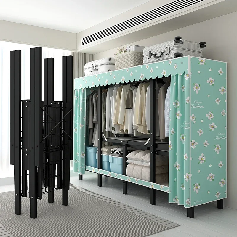 Simple cloth wardrobe household bedroom rental room installation-free wardrobe foldable simple integrated dust belt zipper