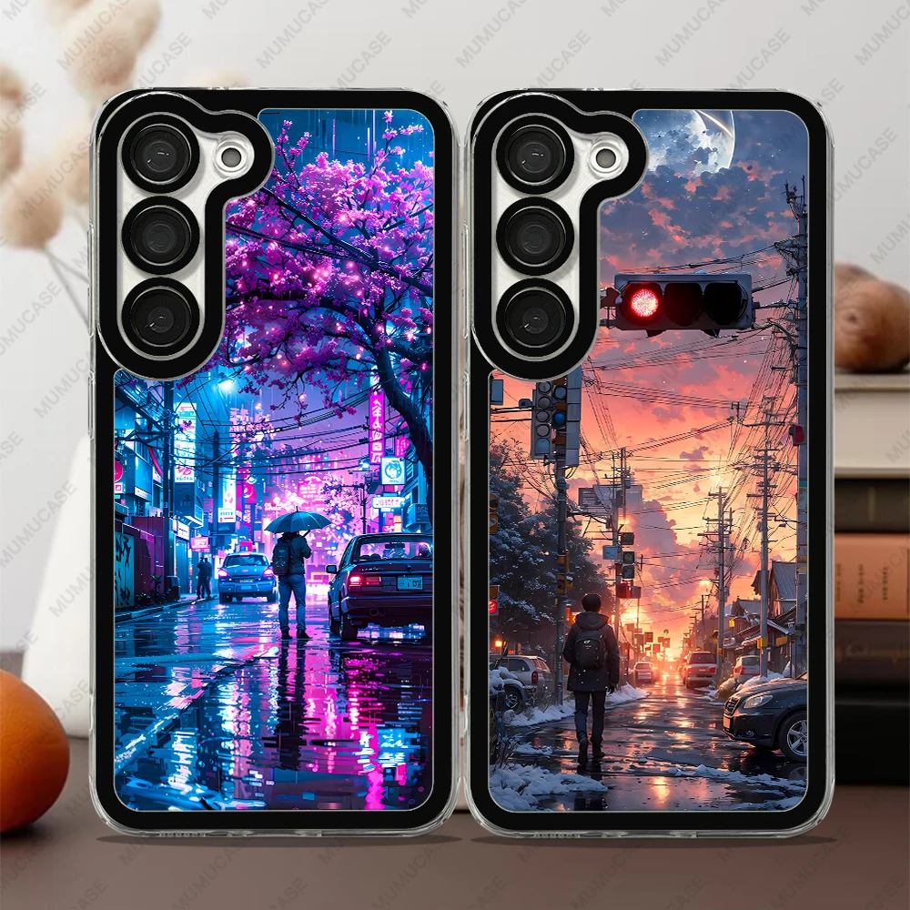 Phone Case For Samsung Galaxy S20 S21 FE S22 S23 S24 Plus Ultra A54 A53 A52 A34 5G TPU Soft Cover City Night Sky