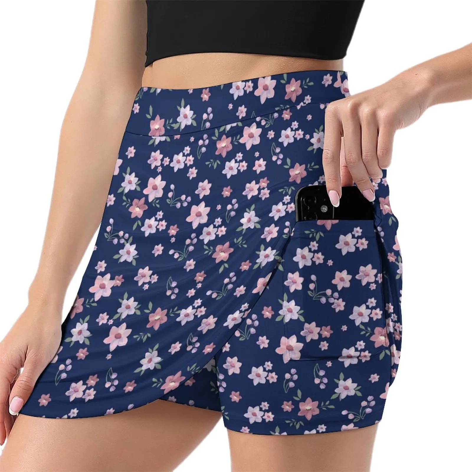 Blue And Pink Daisies Skirt Vintage Floral Vintage Mini Skirts Spring High-waisted Design Y2K Casual Skirt Big Size 3XL 4XL