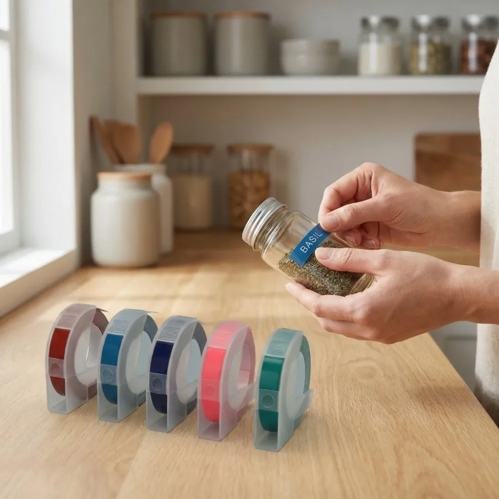 

5Pcs 9mm Width 3D Embossing Label Tapes Wide Application 9.8ft Length Embossing Tape for DYMO12813、12814、 5500A 5500B