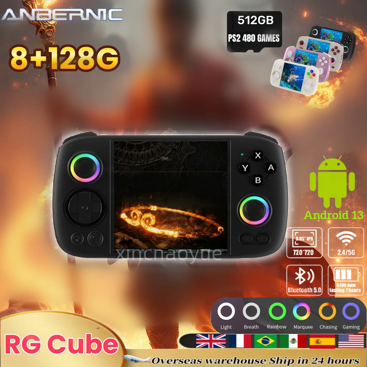 

ANBERNIC RG CUBE Retro Handheld Game Console Video Player 3.95 Inch Screen WIFI Android 13 RGB Joystick8G+128G 512G PS2 RGCube