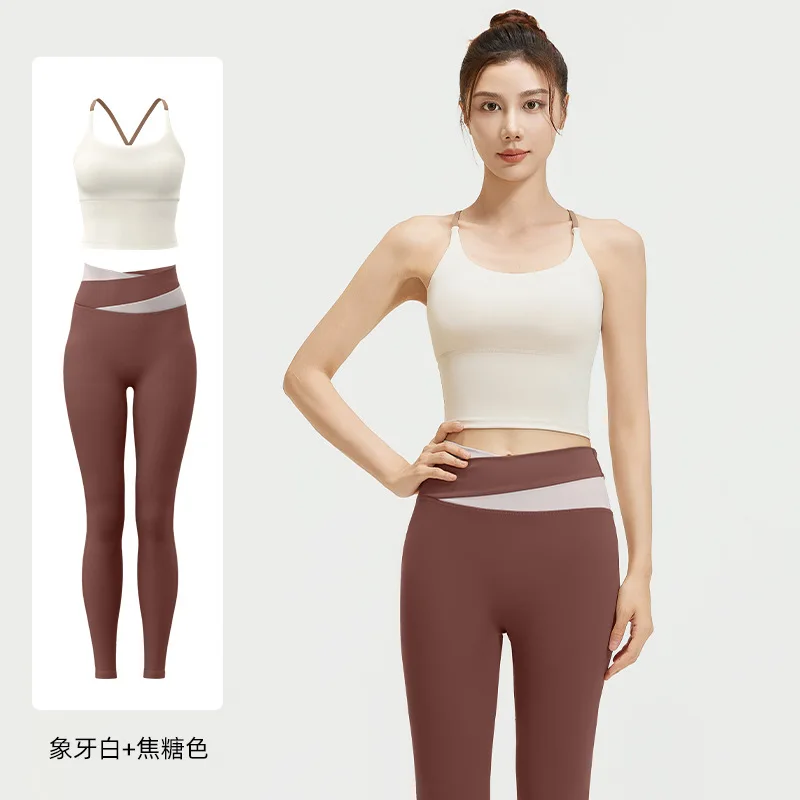 UNI UNI-Conjunto de chaleco deportivo para Yoga para mujer, traje deportivo para correr con almohadilla en el pecho, pantalones de Yoga con tirantes, ropa de Fitness