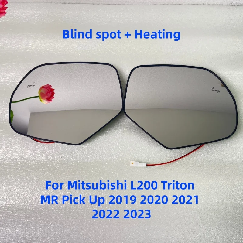 Heated Convex Side Mirror Glass With Blind Spot Warning, Left Right Rearview Replacement Lens For Mitsubishi L200 Triton Pickup