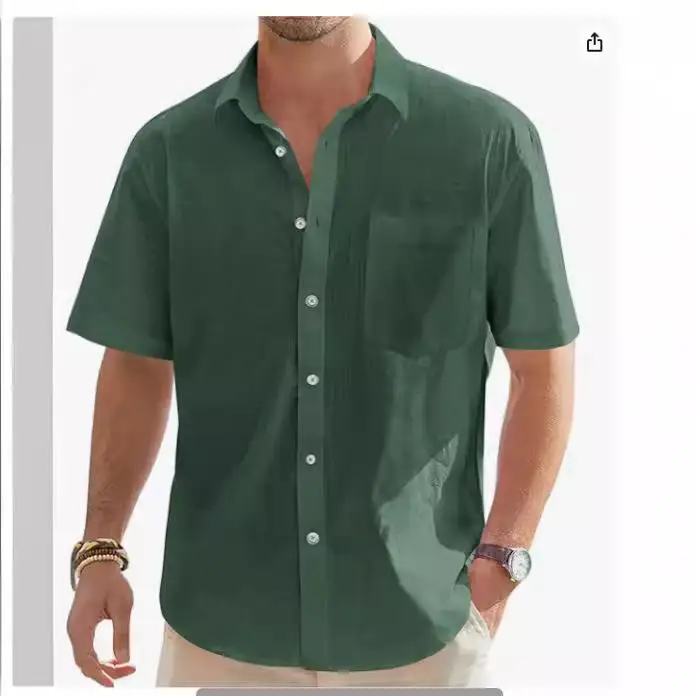 

Men's Cotton Linen Short Sleeve Shirt Beach Top with Pocket Wear Resistant Street Style Loose Fit Summer 2024 Pure Color