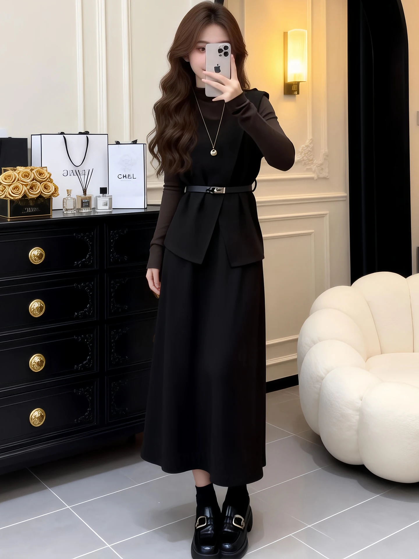 

Fashionable High-End Women's Three-Piece Set Irregular Base Shirt Vest Skirt Spring Autumn New Style Elegant Commute Wind