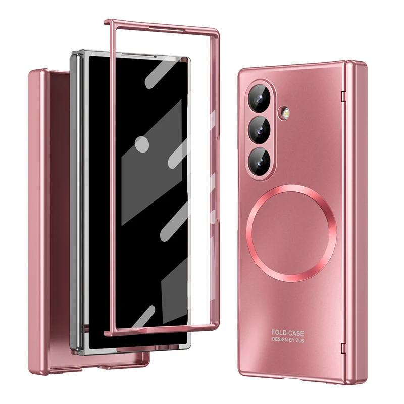 

Для Samsung Galaxy Z Fold 7 6 5, чехол с магнитной гальванической текстурой, голубая защита, складной чехол с закаленным стеклом