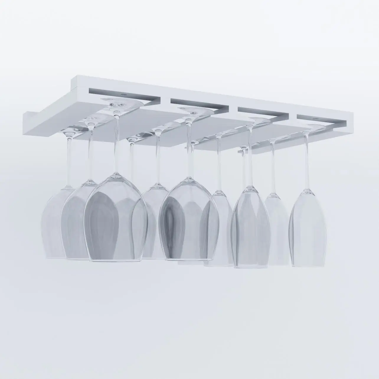 4-Section Under Cabinet Wood Stemware Rack, Hanging Shelf for 12 Wine Glasses, 10-Inch Deep White Organizer