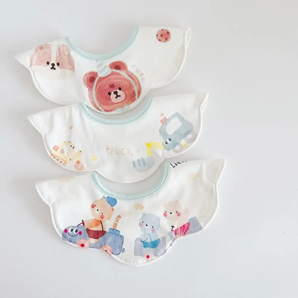 

Cartoon Anti-vomiting Bibs Cotton Yarn Rotatable Baby Drooling Bibs Flower Shape Round Neck Baby Cotton Bibs Feeding Accessories
