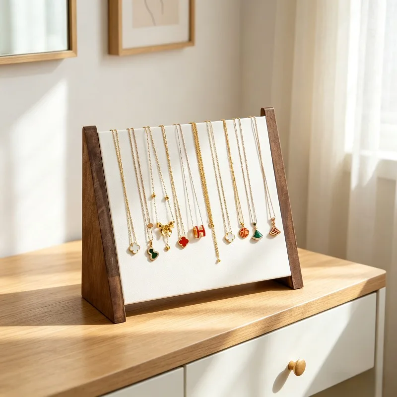 Solid Wood Slanted Jewelry Display Stand, Holder for Necklaces Bracelets Pendants Showcase