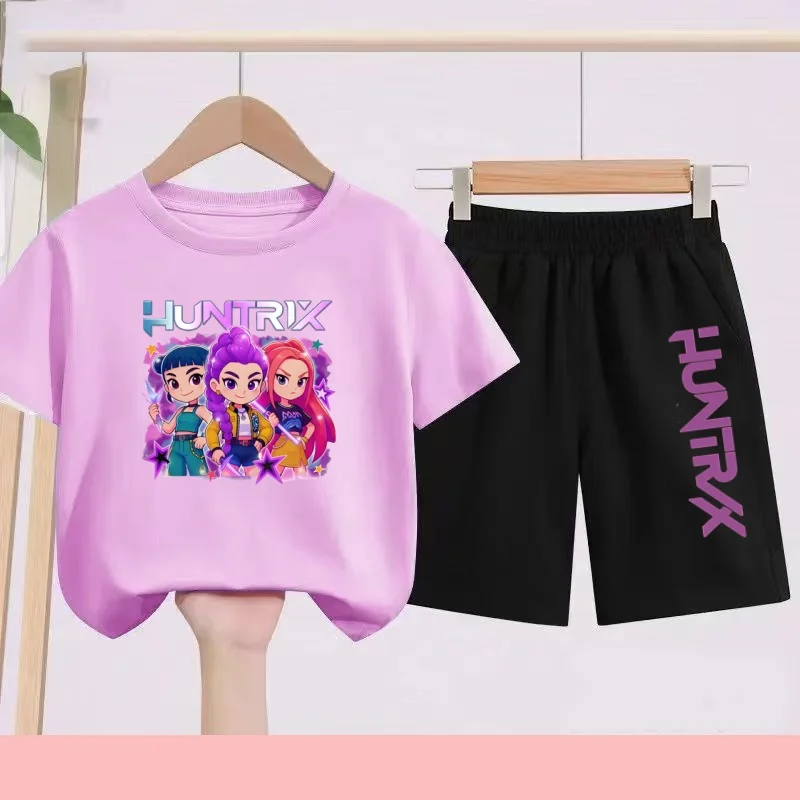 

Children's Summer Purple and Pink T-shirts with Cartoon and Anime Patterns, Suitable for Daily Wear and Sporty Outfits for Girls