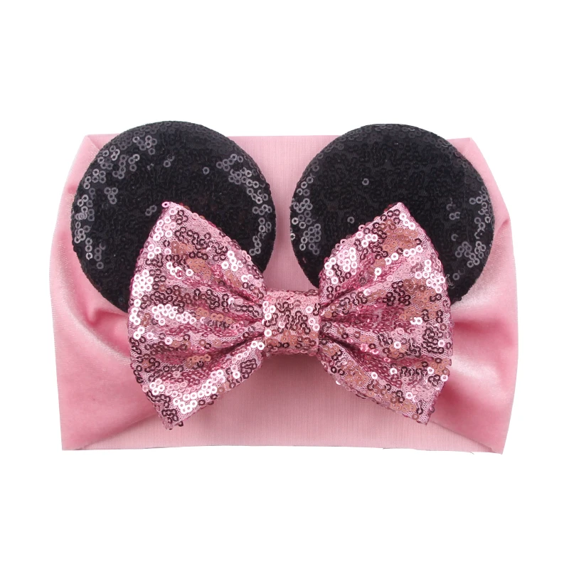 New Cute 5'' Hair Bow Turban Kids Glitter Mouse Ears Velvet Headband Girls Party Baby Head Wrap Head Wear Kids Hair Accessories